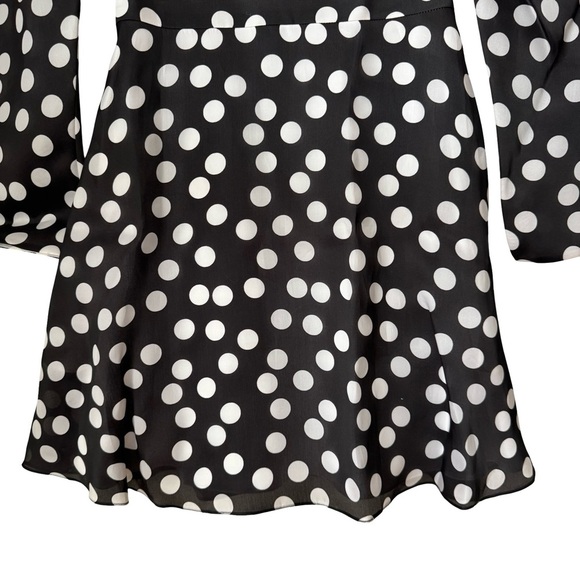 NWT CAROLINA HERRERA Polka Dot Silk Organza Puff Sleeve Dress Black White Size 8 - Picture 12 of 16